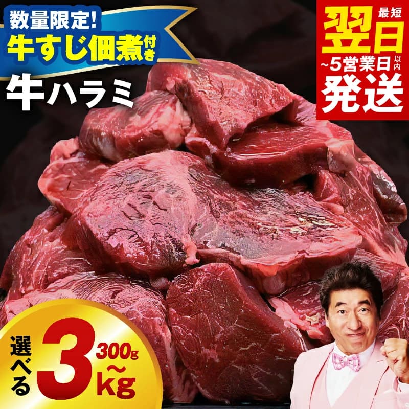 牛ハラミ 300g〜3kg(牛すじ佃煮付き)