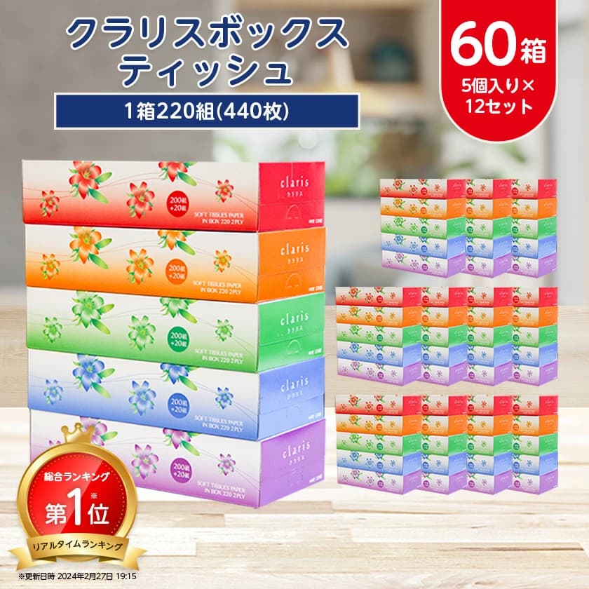クラリスボックスティッシュ 60箱